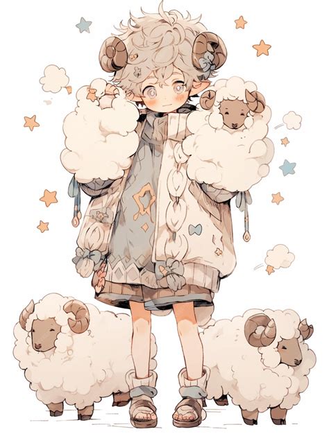 Premium Photo Anime Girl With Sheep And Stars In The Background