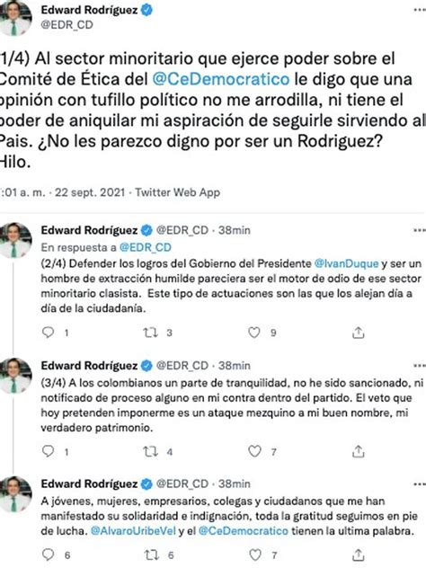 Enfrentamiento En El Centro Democrático Edward Rodríguez Califica De