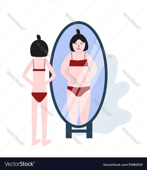 Slim Teen Girl Seeing Herself Fat In Mirror Vector Image