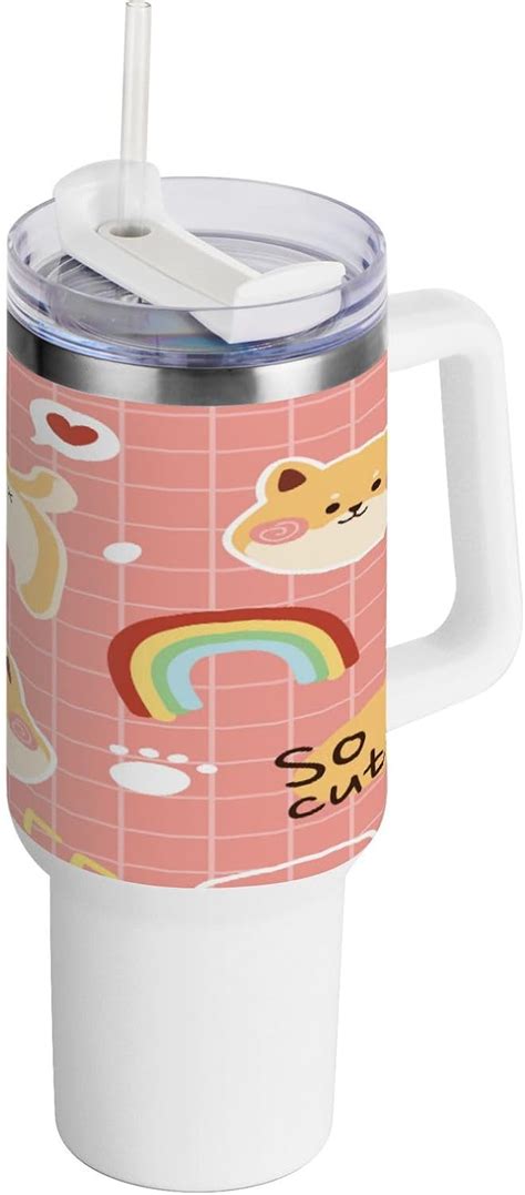 Skysonic 40oz Cute Shiba Tumbler With Lid And Straw Travel Coffee Mug