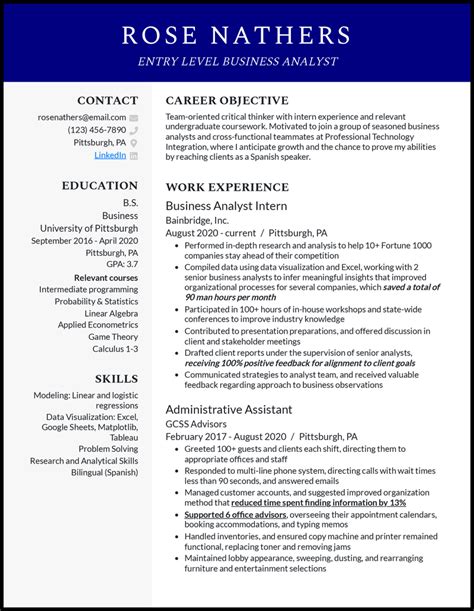 Real Entry Level Business Analyst Resume Examples That Worked In