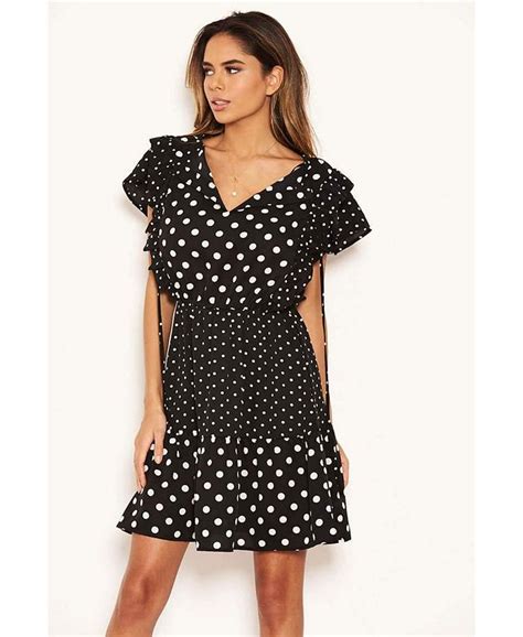 Ax Paris Womens Mixed Polka Dot Frill Skater Dress Macys