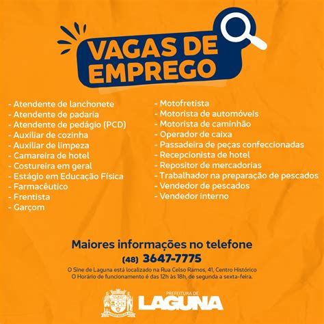 Sine atualiza as vagas disponíveis em Laguna Prefeitura de Laguna