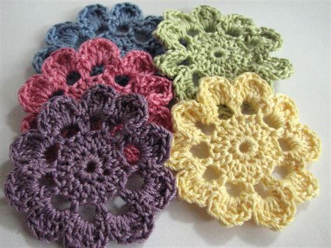 Crochet Flowers Bright Spring Colors 5 Total | Etsy