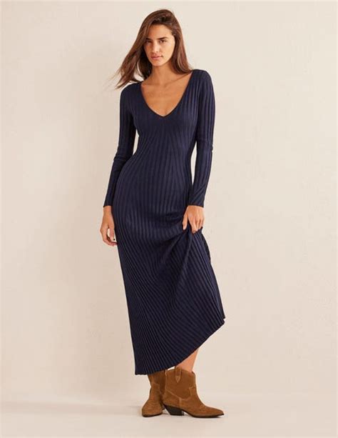 Ribbed Knitted Maxi Dress Navy Boden Uk