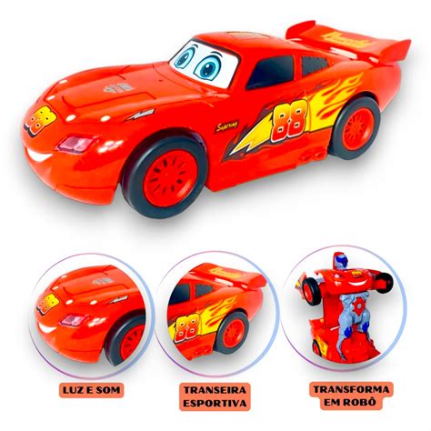 Carrinho Transformers Relampago Mcqueen Vira Rob Carros Luz E Som