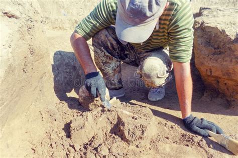 Escava Es Archaeological Osso Humano Das Sobras Na Catacumba Escavada