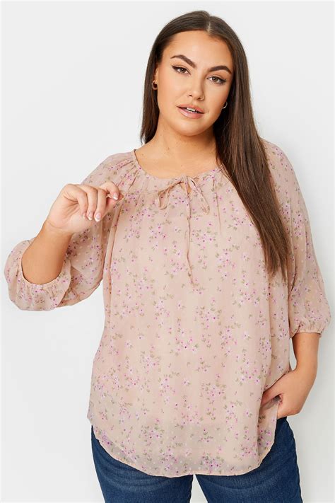 Yours Plus Size Pink Floral Print Tie Neck Blouse Yours Clothing