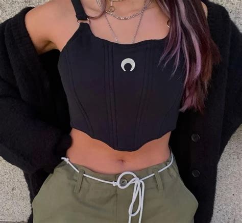 Strappy Solid Black Crop Top Aesthetic Moon Crop Top Etsy