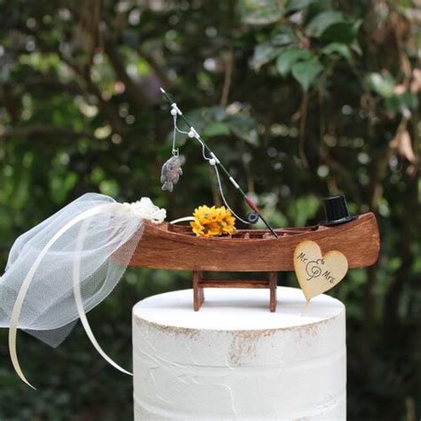 Rustic Canoe Boat Bride Groom Wedding Cake Topper Mr And Etsy