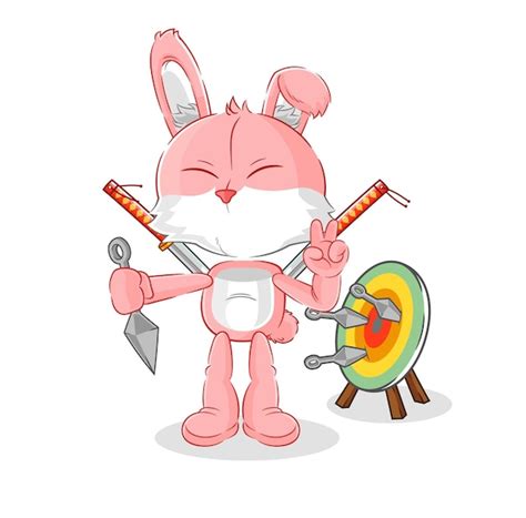 Premium Vector Pink Bunny Ninja Cartoon Character Vector