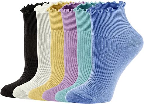 Womens Socks Ruffle Turn Cuff Casual Ankle Socks Warm Knit Cotton Lettuce Crew Frilly Sock 6