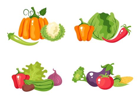 Grupo de verduras conjunto aislado ilustración de dibujos animados