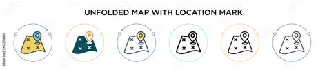 Unfolded Map With Location Mark Icon In Filled Thin Line Outline And