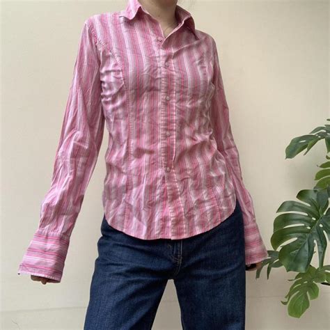 Women S Pink And White Shirt Depop