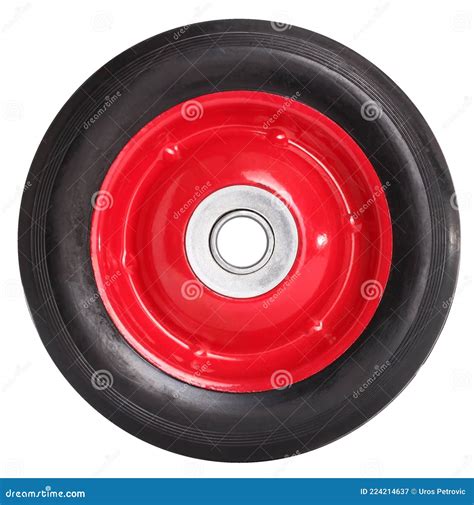 Red Metal Wheel with Black Tire. Stock Image - Image of metal, trolley ...