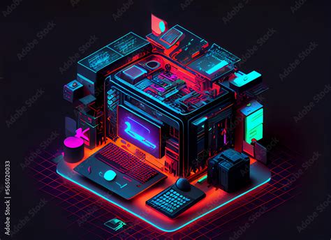 Isometric Computer Graphic Modern Computer Desktop Digital Project Of