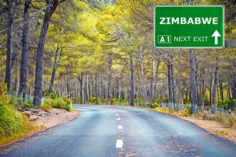 Zimbabwe Road Sign Against Clear Blue Sky Stock Image Image Of