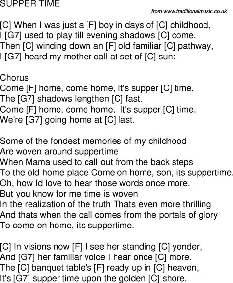 Old Time Song Lyrics With Guitar Chords For Suppertime C