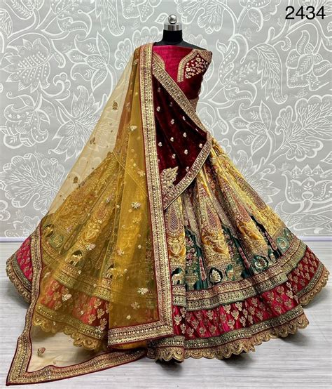 Embroidered Semi Stitched Velvet Bridal Lehenga With Velvet Duptta