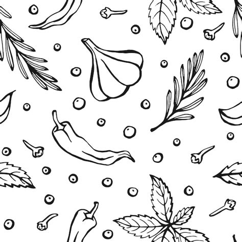 Premium Vector Seamless Pattern With Herbs And Spices Hand Drawn