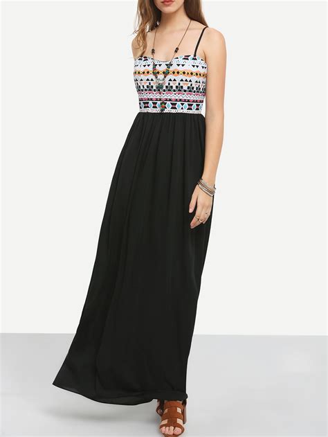 Black Spaghetti Strap Tribal Maxi Dress Sheinsheinside