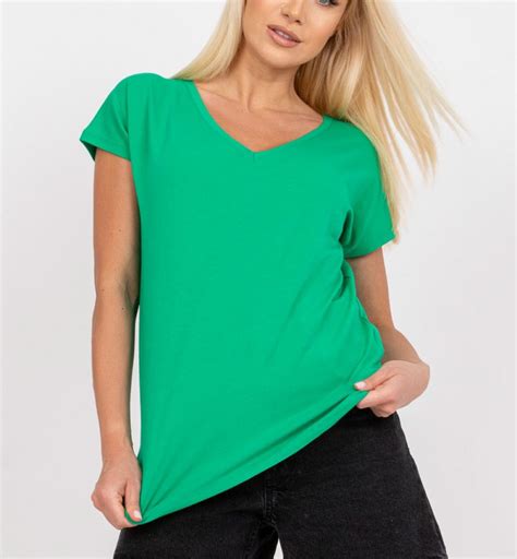 Bluzka Damska W Kolorze Zielonym T Shirt Basic Dekolt W Serek V Neck