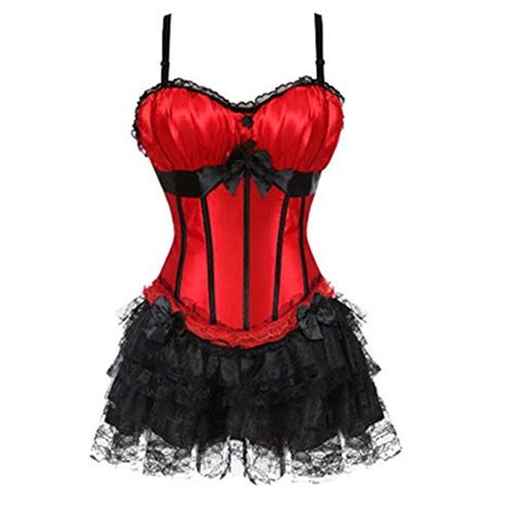 Buy ZZEBRA Suit3 Sexy Corset Dress Red Strip Corset And Lace Mini