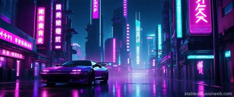 Cyberpunk City Night Rain Street View Stable Diffusion En L Nea