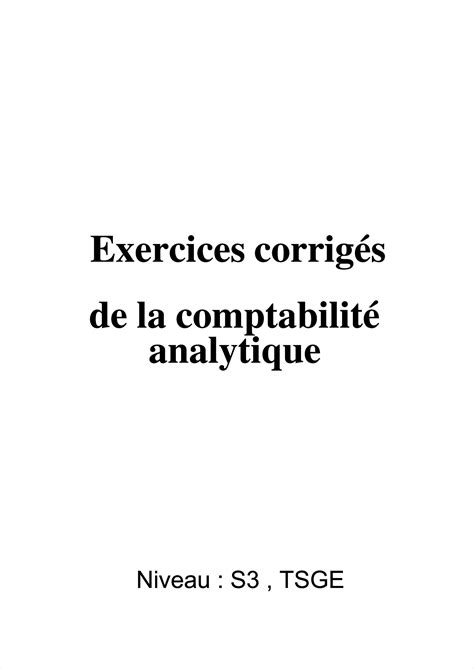 SOLUTION Pdf Exercices Corriges De La Comptabilite Analytique Compress