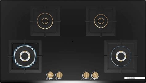 Bosch Built In Gas Hob Black Tempered Glass Glass 4 Burner Auto Ignition 90 Cm Full Brass 3d