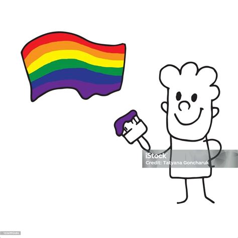 Vektorillustration Im Doodlestil Süßer Charakter Mann Mit Lgbt Flagge