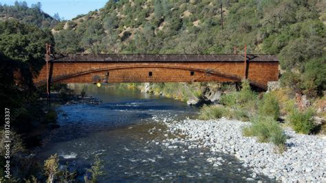 Side View Of The Bridgeport Covered Bridge At South Yuba River In