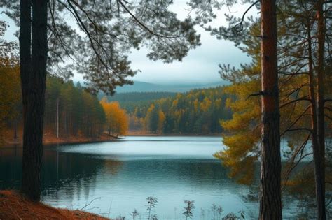 El Sereno Bosque De Pinos Y La Felicidad Del Embalse Foto Premium