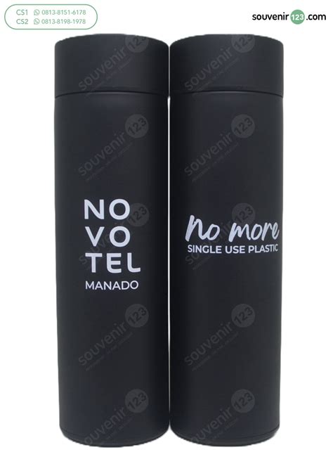 Souvenir Botol Tumbler Vacuum Stainless LED Suhu Untuk Novotel Manado