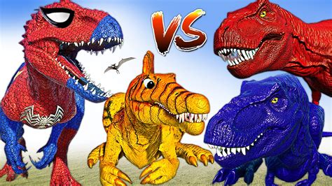 Blue And Pink T Rex Team Vs Spiderman Indominus Rex Godzilla Jurassic