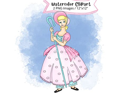 Bo Peep Toy Story Watercolor Clipart Cute Cartoon Illustration Buzz