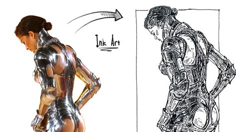 Drawing Zendaya In C3PO Outfit From Dune 2 Promo Ink Pen Speed