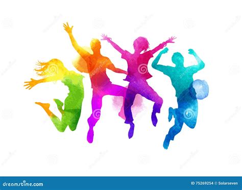 Watercolour Jumping Group Of Friends Vector Stock Vector Illustration