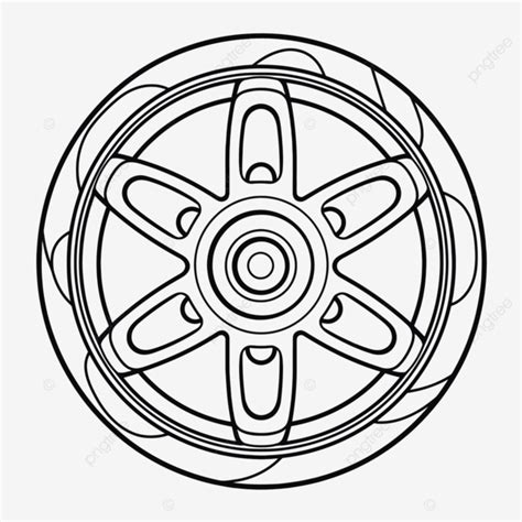 Wheel Coloring Page With Black And White Drawing On It Outline Sketch Vector, Wing Drawing, Ring ...