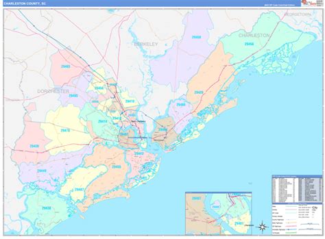 Charleston County, SC Wall Map Color Cast Style by MarketMAPS - MapSales