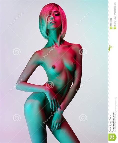 Elegant Nude Model In The Light Colored Spotlights Stock Photo Image Of Green Fashion