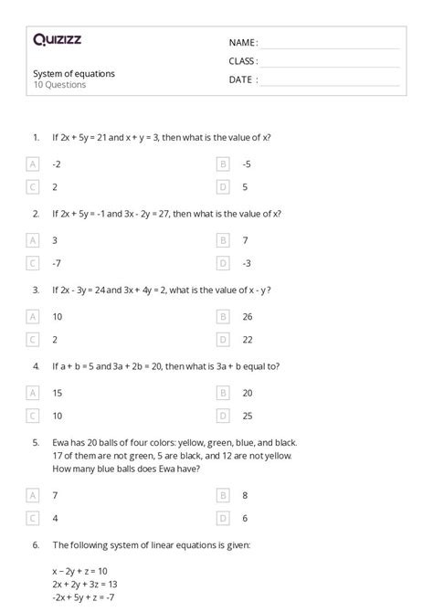 50 Systems Of Equations Worksheets On Quizizz Free And Printable