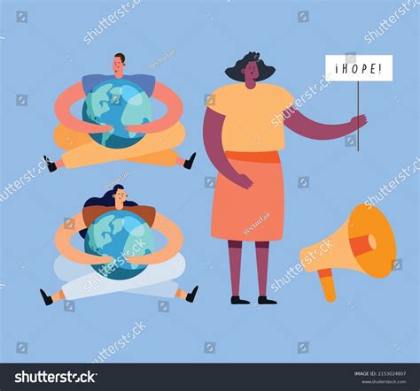 Ecologists Protesting Characters Group Icons Stock Vector Royalty Free