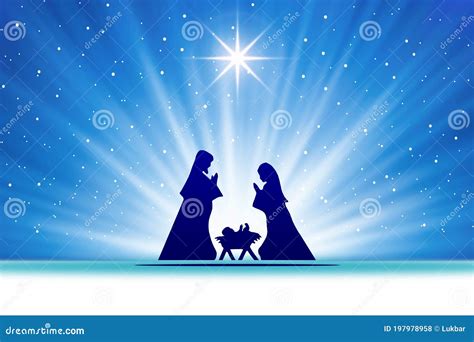 Blue Christmas Greeting Card Banner Background with Nativity Scene. Stock Illustration ...