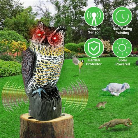 Solar Powered Owl Decoy With Flashing Eye Hoot Sound Infrared Sensor S