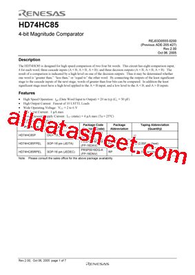 HD74HC85P Datasheet PDF Renesas Technology Corp