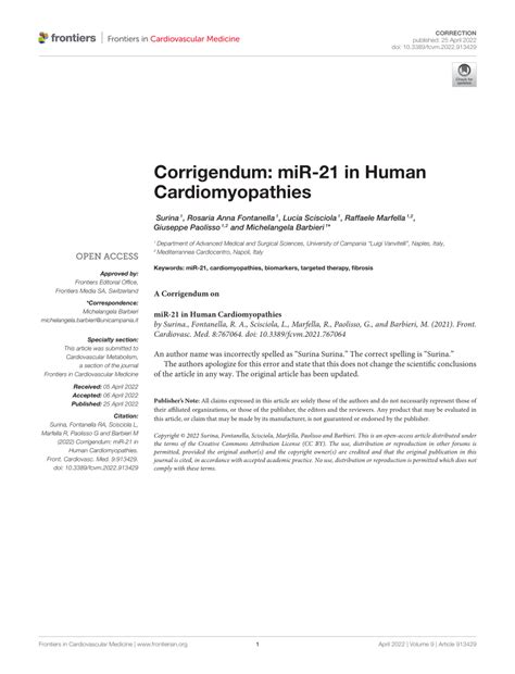 Pdf Corrigendum Mir In Human Cardiomyopathies