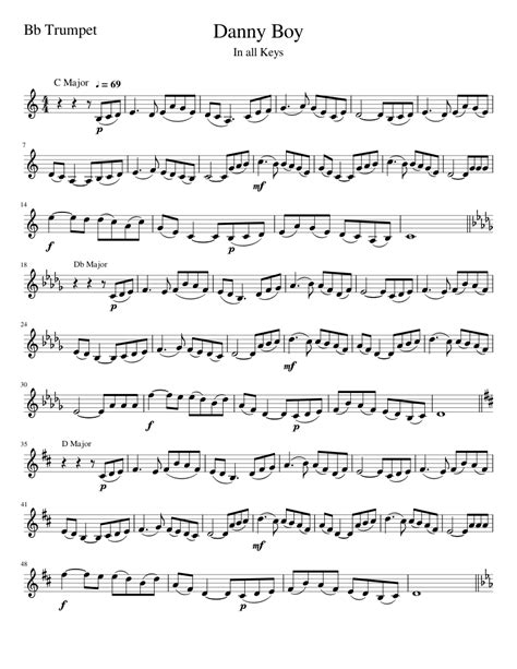 Danny Boy For Bb Trumpet In All Major Keys Sheet Music For Trumpet In B