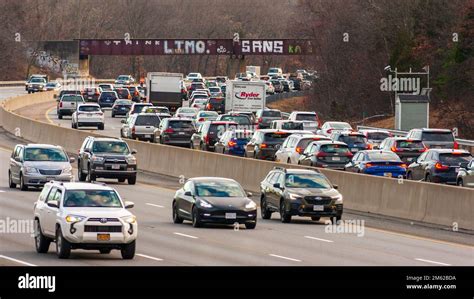 Interstate 95 (I-95) during evening rush hour. Heavy traffic congestion ...